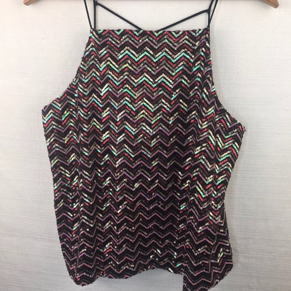 Topshop multi color sequins zig zag crop top